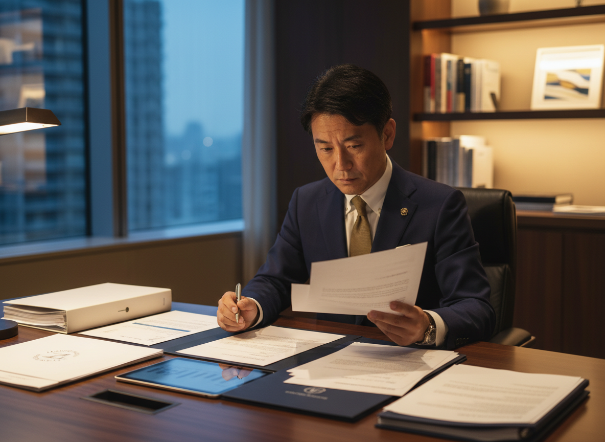 ビジネス文書を確認するビジネスパーソン