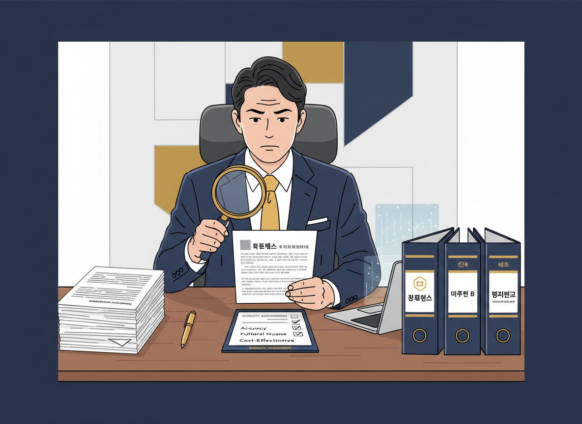 韓国語翻訳会社の選定基準を検討する日本企業の担当者