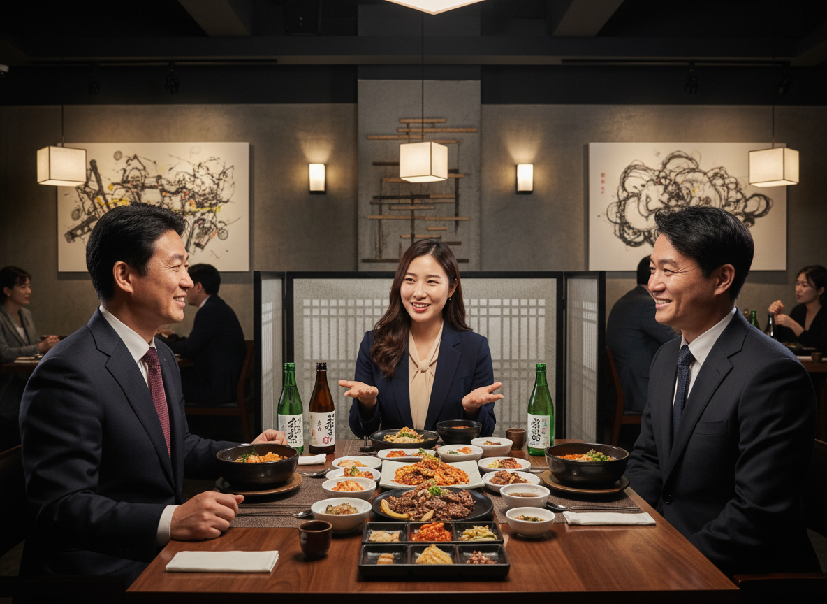韓国企業とのビジネスディナーで会話する参加者たち